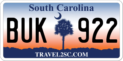 SC license plate BUK922