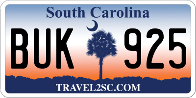 SC license plate BUK925