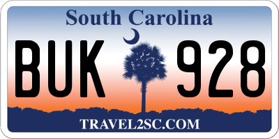 SC license plate BUK928
