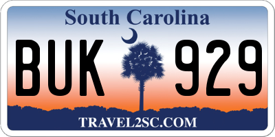 SC license plate BUK929