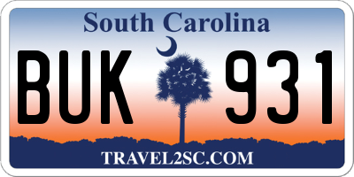 SC license plate BUK931