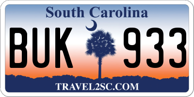 SC license plate BUK933
