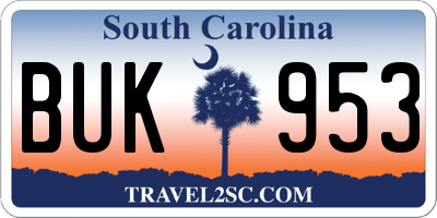 SC license plate BUK953