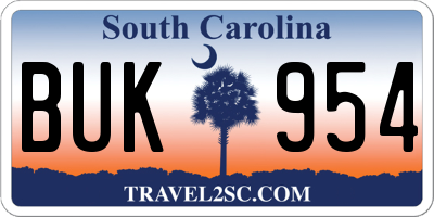SC license plate BUK954