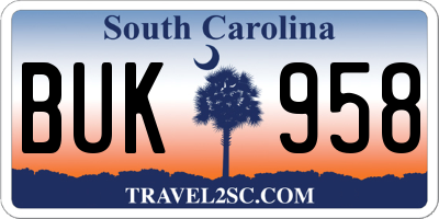 SC license plate BUK958