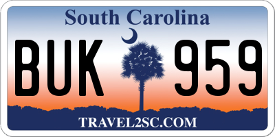 SC license plate BUK959