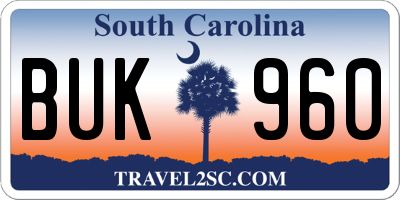 SC license plate BUK960