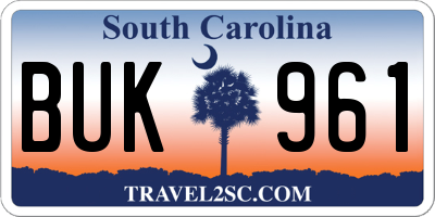 SC license plate BUK961