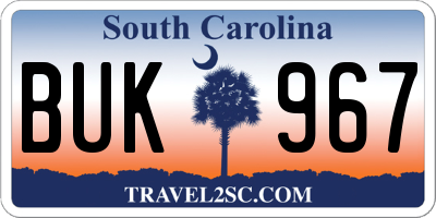 SC license plate BUK967