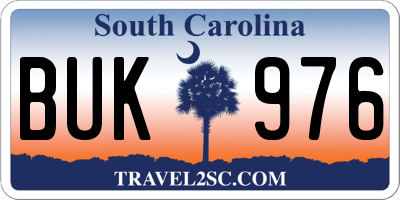 SC license plate BUK976