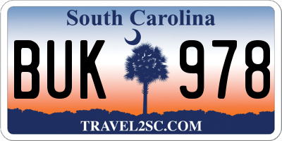 SC license plate BUK978
