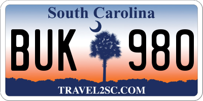 SC license plate BUK980