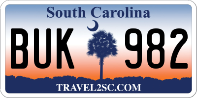 SC license plate BUK982