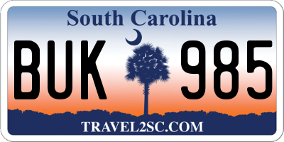 SC license plate BUK985