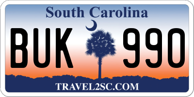 SC license plate BUK990