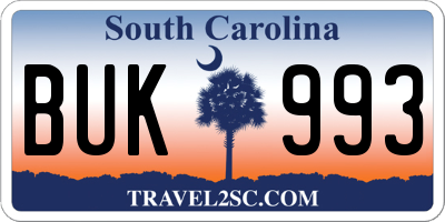 SC license plate BUK993