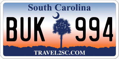 SC license plate BUK994