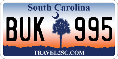 SC license plate BUK995