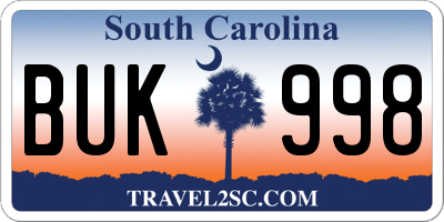 SC license plate BUK998