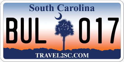 SC license plate BUL017