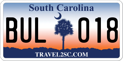 SC license plate BUL018