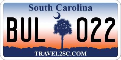 SC license plate BUL022