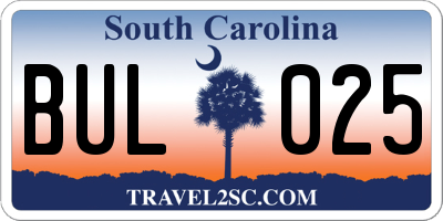 SC license plate BUL025