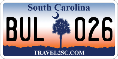 SC license plate BUL026