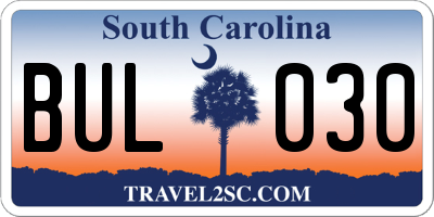 SC license plate BUL030