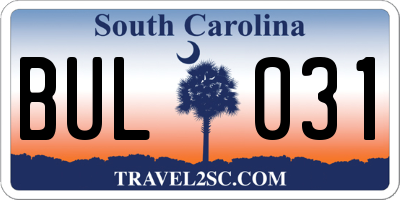 SC license plate BUL031