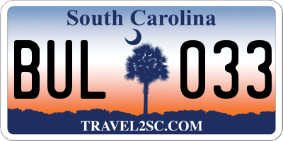SC license plate BUL033