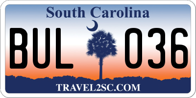 SC license plate BUL036