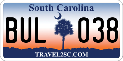 SC license plate BUL038