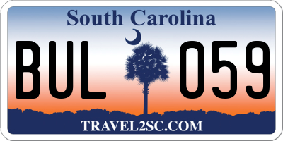 SC license plate BUL059