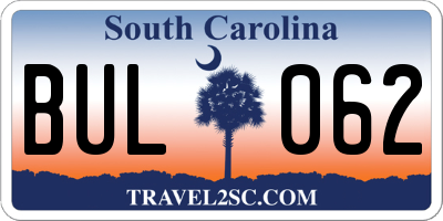 SC license plate BUL062
