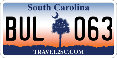 SC license plate BUL063
