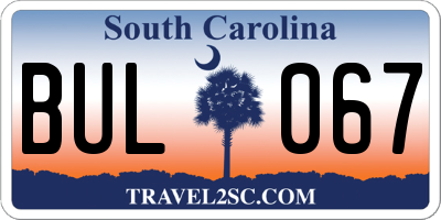SC license plate BUL067