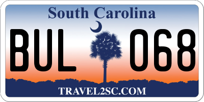 SC license plate BUL068