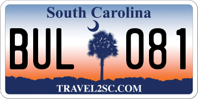 SC license plate BUL081