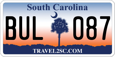 SC license plate BUL087