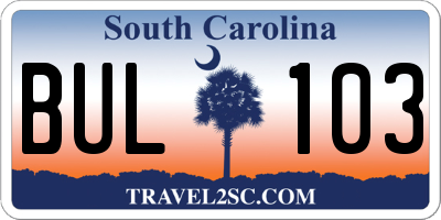 SC license plate BUL103