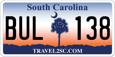 SC license plate BUL138