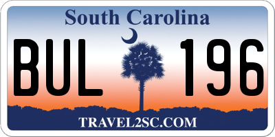 SC license plate BUL196