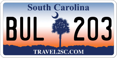 SC license plate BUL203
