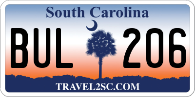 SC license plate BUL206