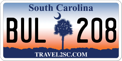 SC license plate BUL208