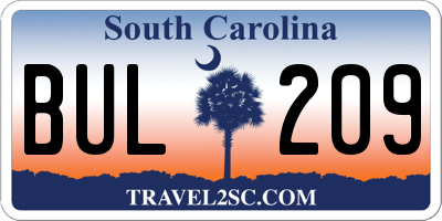 SC license plate BUL209