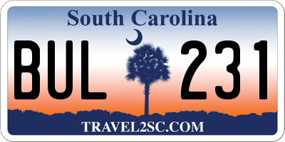 SC license plate BUL231