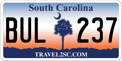 SC license plate BUL237