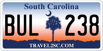 SC license plate BUL238